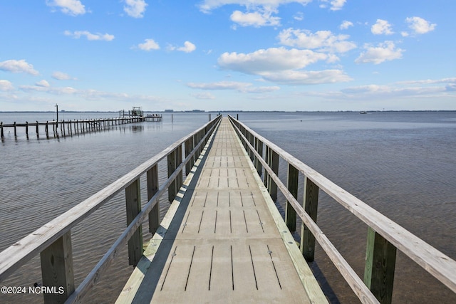 dock area with a water view