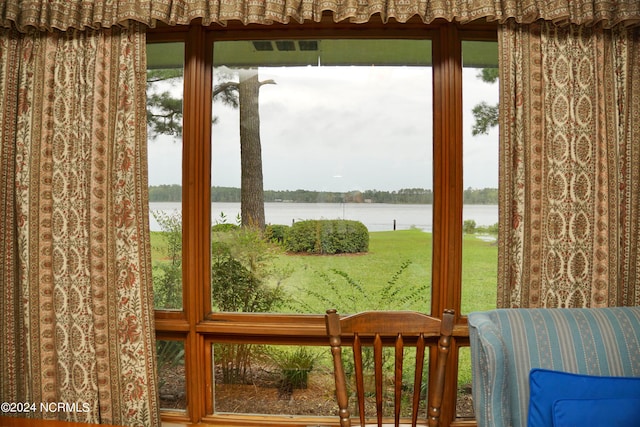 entryway with a water view