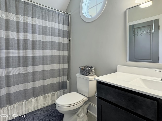 283 Golfview Ct SW, Supply, NC 28462 - bathroom featuring toilet, curtained shower, and vanity