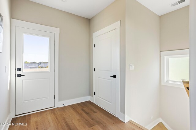 foyer entrance with hardwood / wood-style floors