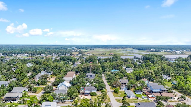 aerial view featuring a water view and a residential view