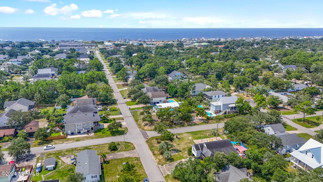 aerial view featuring a water view and a residential view