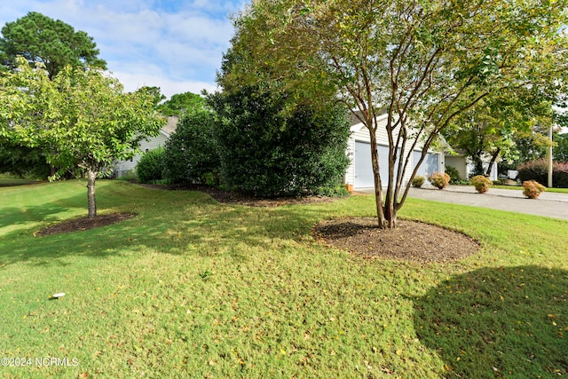 view of yard featuring a garage