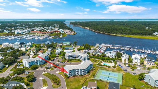 aerial view with a water view