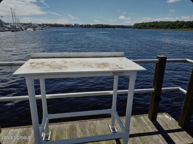 view of dock with a water view