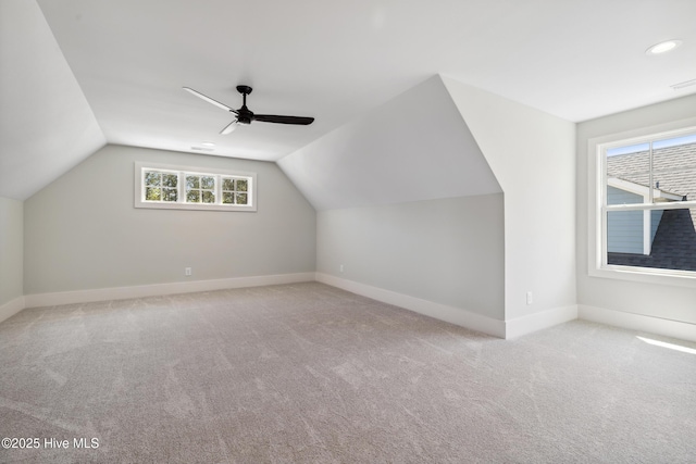 5037 Saltgrass Cv, Leland, NC 28451 - bonus room featuring ceiling fan, carpet floors, vaulted ceiling, and baseboards