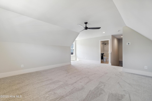 5037 Saltgrass Cv, Leland, NC 28451 - bonus room featuring a ceiling fan, lofted ceiling, carpet floors, and baseboards
