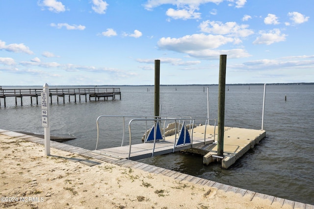 view of dock featuring a water view