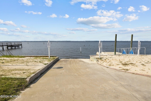 view of dock with a water view