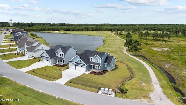 aerial view featuring a water view