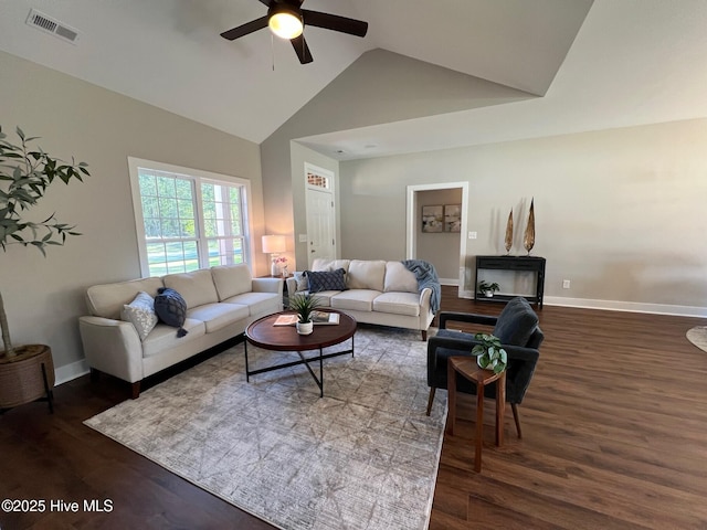 3701 Greystone Dr, Rocky Mount, NC 27804 - living area featuring wood finished floors, baseboards, a ceiling fan, and visible vents