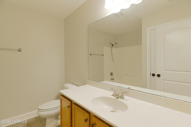 bathroom featuring toilet, tile patterned flooring, and vanity