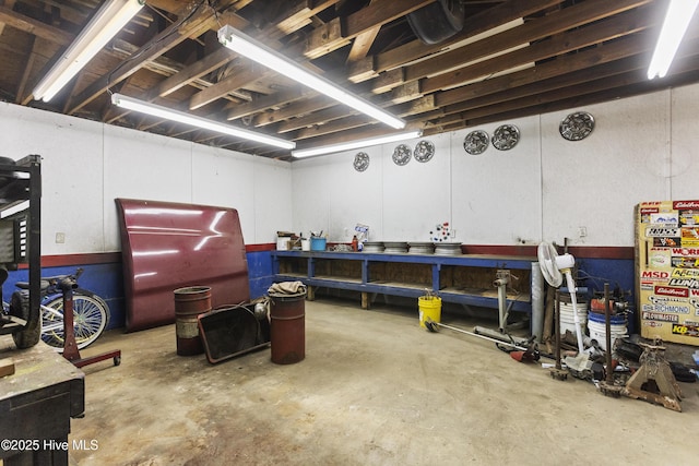 basement featuring a workshop area
