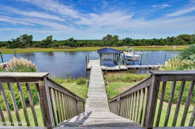 view of dock featuring a water view