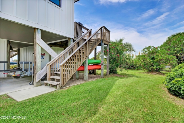 view of yard featuring stairs