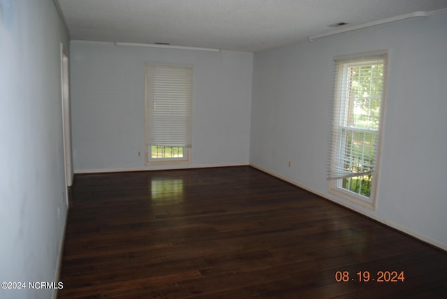 spare room featuring plenty of natural light and dark wood finished floors