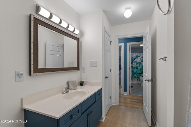 bathroom with vanity and wood-type flooring