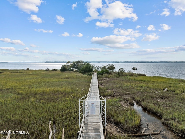 dock area featuring a water view