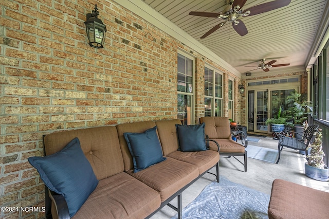 view of patio / terrace with a ceiling fan and covered porch