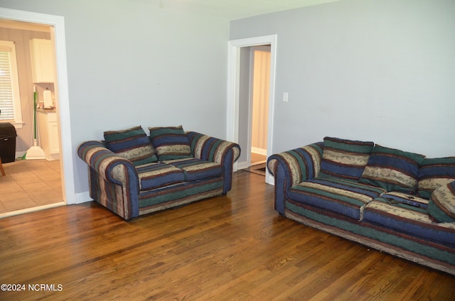 living room with dark hardwood / wood-style floors