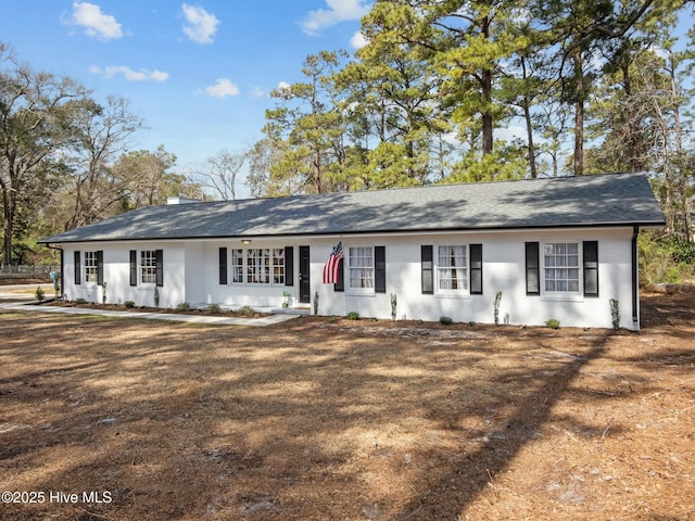 ranch-style home featuring stucco siding