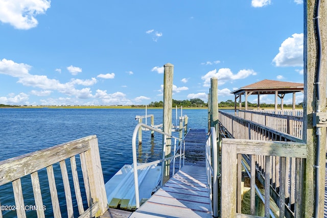 dock area with a water view