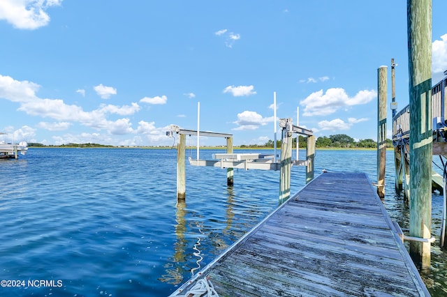 view of dock with a water view