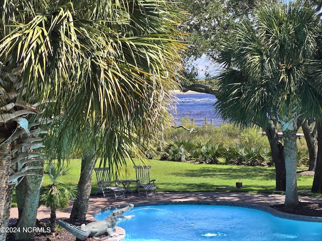 7422 Sea Lilly Ln, Wilmington, NC 28409 - pool featuring a lawn and a water view