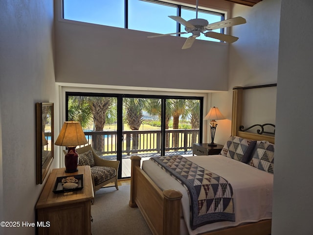7422 Sea Lilly Ln, Wilmington, NC 28409 - bedroom with a high ceiling, access to exterior, and multiple windows