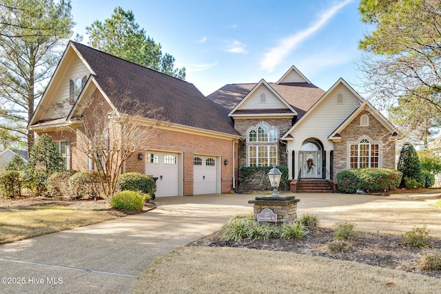 front facade with a garage