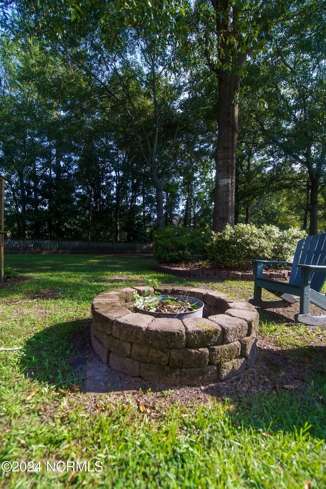 view of yard featuring a fire pit