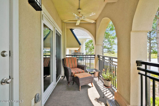 balcony with ceiling fan