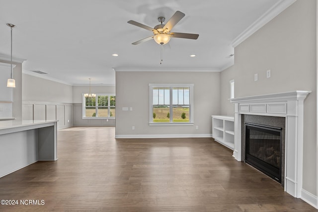 kitchen with pendant lighting, white cabinets, stainless steel appliances, a kitchen island with sink, and ceiling fan