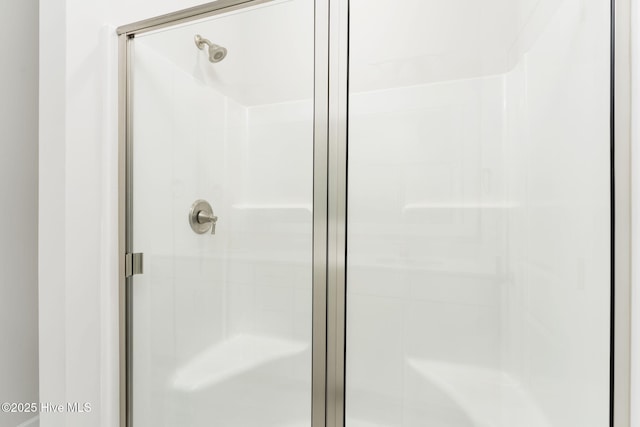 bathroom featuring a shower with door