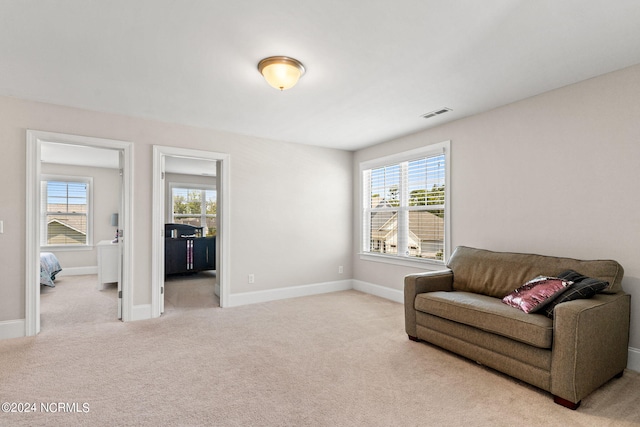 living area with light carpet and plenty of natural light