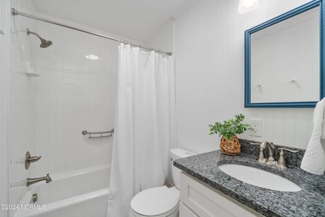 full bathroom featuring vanity, toilet, and shower / tub combo with curtain