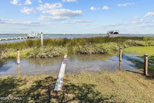 dock area with a water view