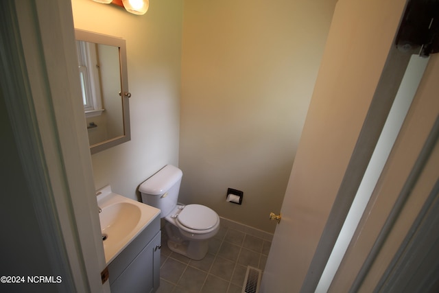 bathroom featuring tile patterned flooring, vanity, and toilet