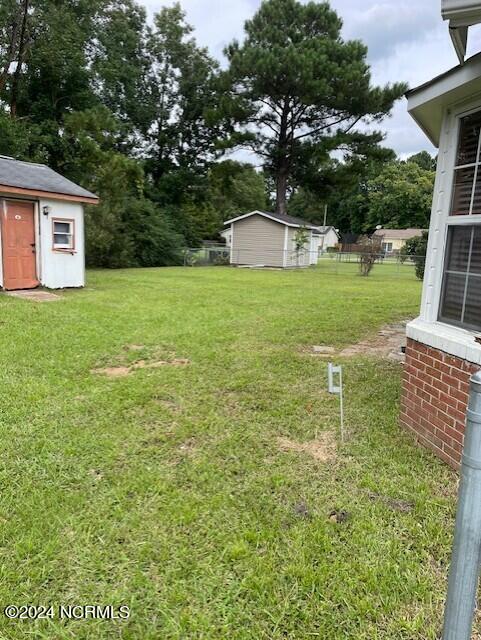 view of yard with a storage unit