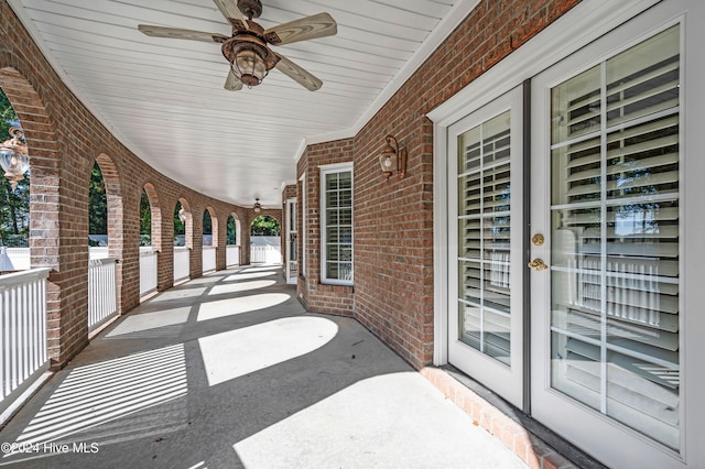 view of patio / terrace featuring ceiling fan and covered porch