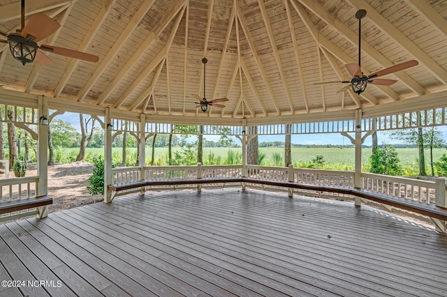 wooden terrace with ceiling fan