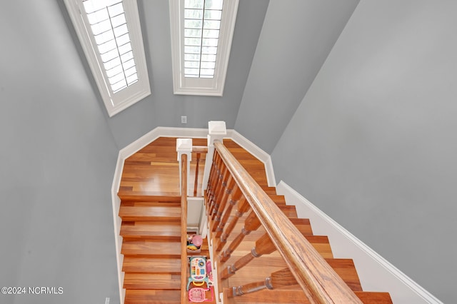 staircase with a skylight