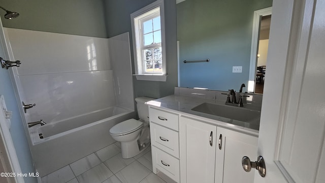 full bathroom with bathtub / shower combination, vanity, and toilet