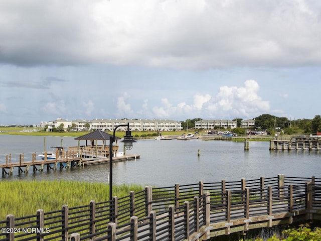 view of dock featuring a water view