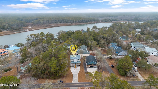 bird's eye view featuring a water view