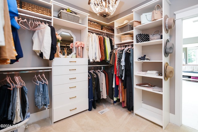 spacious closet with light colored carpet