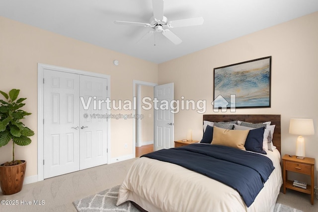 2788 Creek Bridge Ct, Southport, NC 28461 - carpeted bedroom featuring a closet, baseboards, and a ceiling fan