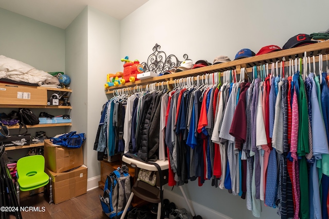 walk in closet featuring dark hardwood / wood-style flooring