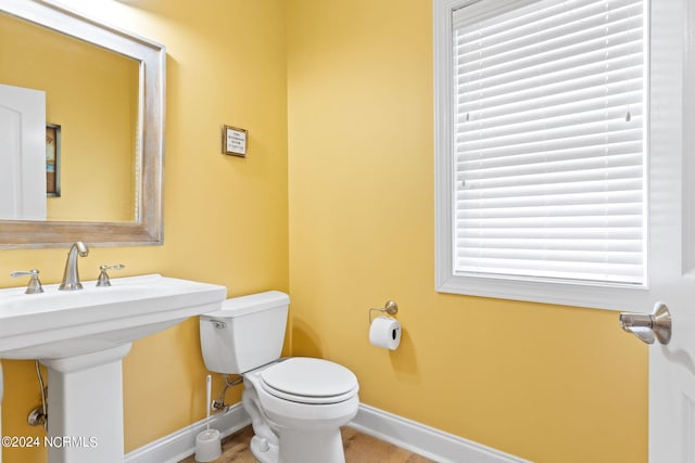 bathroom featuring hardwood / wood-style flooring and toilet