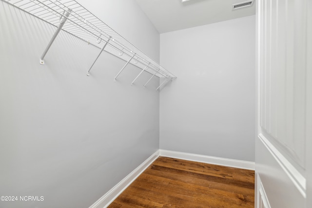 walk in closet with wood-type flooring